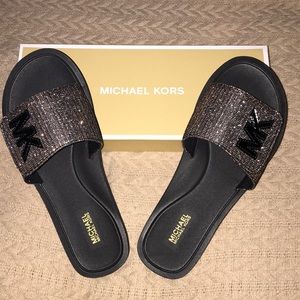Michael Kors Glitter Chain Mesh Slides